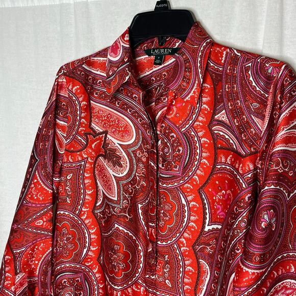 Lauren Ralph Lauren NEW Red Satin Paisley Midi Dress Size 2 Button Neckline - Picture 5 of 12